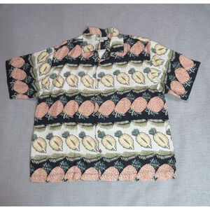 Tommy Bahama Shirt Mens Large Black Pineapple Island Zone Hawaiian Beach Resort